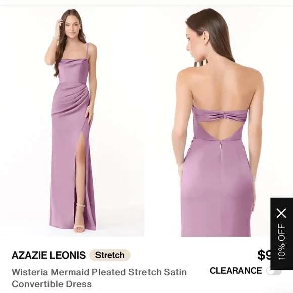 Azazie Strapless Satin Dress in Purple - Picture 1 of 7